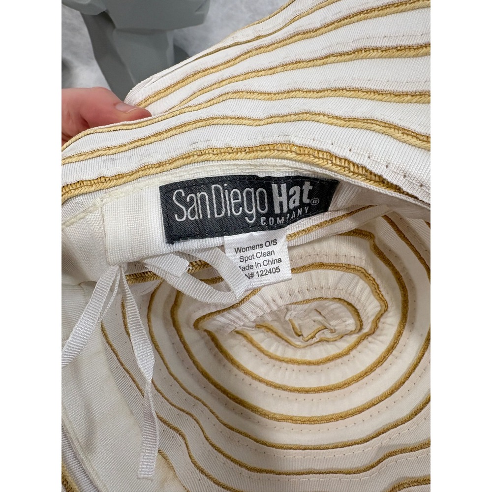 San Diego Hat Company Womens Striped Wide Brim Sun Hat Ivory Tan Ribbon Tie O/S - Picture 6 of 8